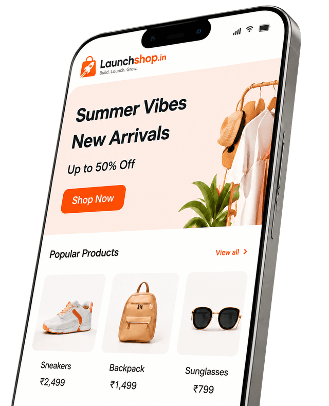 Launchshop eCommerce Store Builder mobile mockup