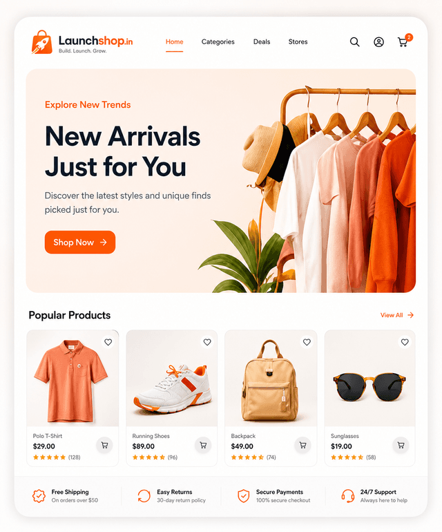 Launchshop eCommerce Store Builder preview mockup